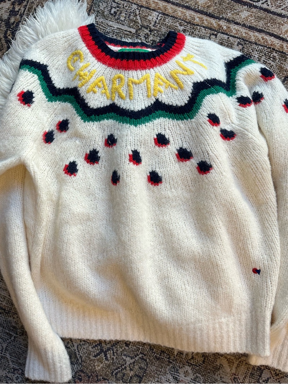 Clare V. Charmant Ivory Fairisle Crewneck Sweater with